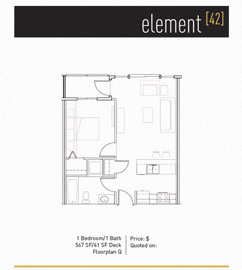 Floor plan for 1 bed, 1 bath, 567 sqft